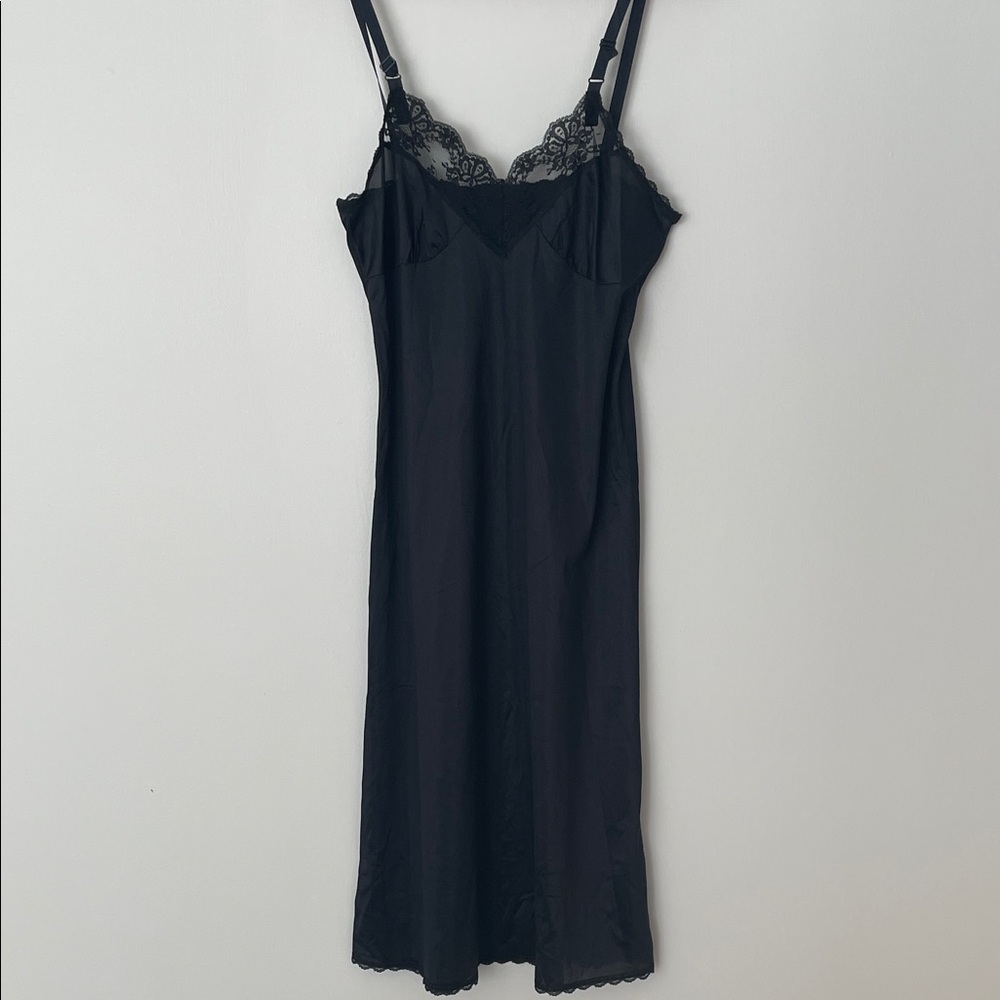Vintage Black Lace Trim Slip Dress